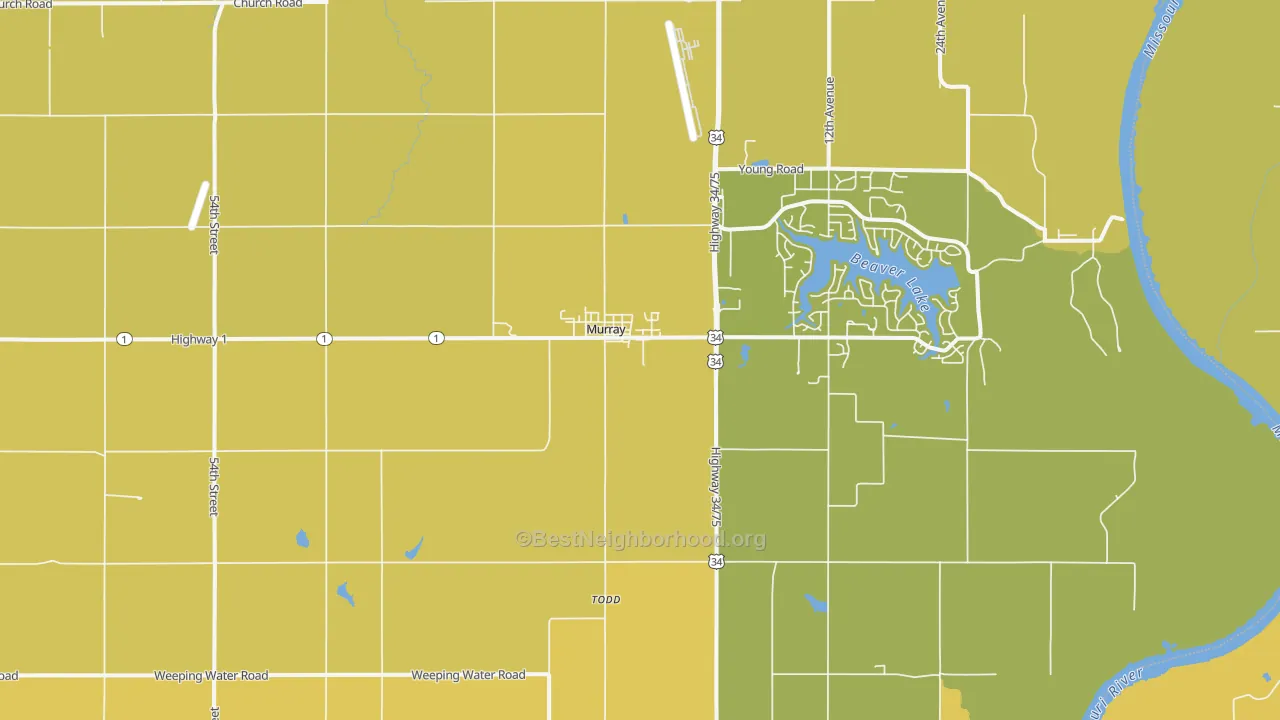 Map of the best neighborhoods in the Murray area, with better matches in green and worse matches in red