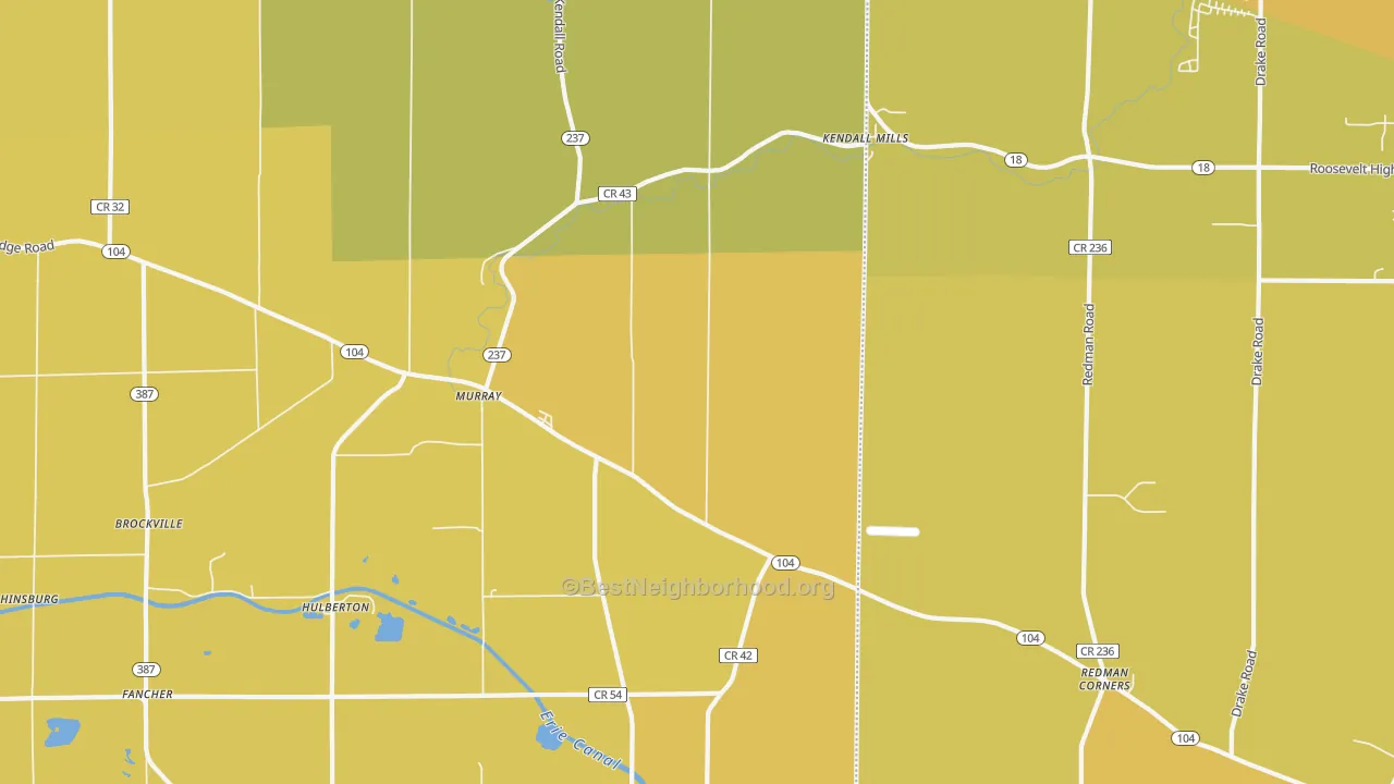 Map of the best neighborhoods in the Murray area, with better matches in green and worse matches in red