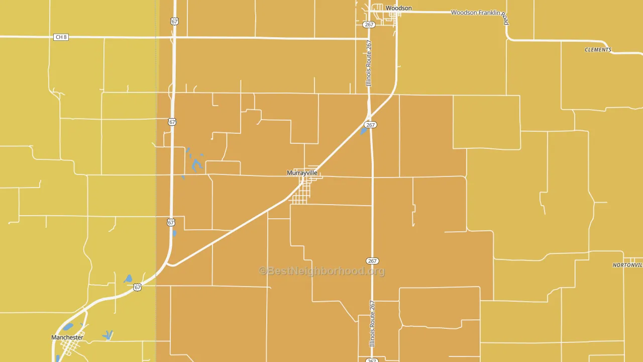 Map of the best neighborhoods in the Murrayville area, with better matches in green and worse matches in red