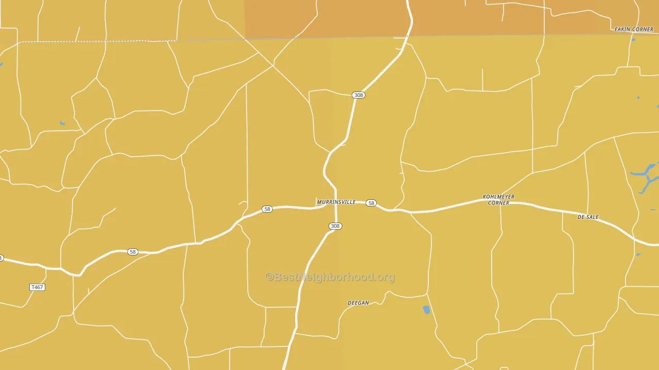 Map of the best neighborhoods in the Murrinsville area, with better matches in green and worse matches in red