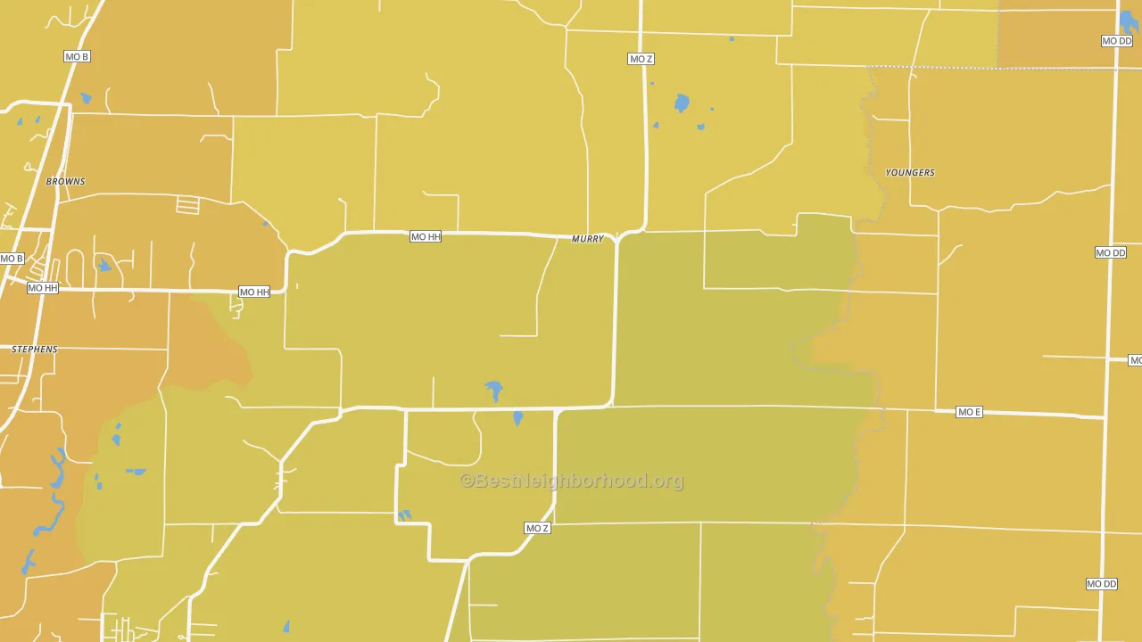 Map of the best neighborhoods in the Murry area, with better matches in green and worse matches in red