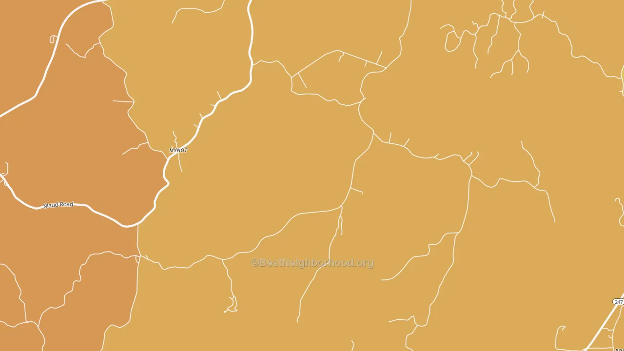 Map of the best neighborhoods in the Mynot area, with better matches in green and worse matches in red