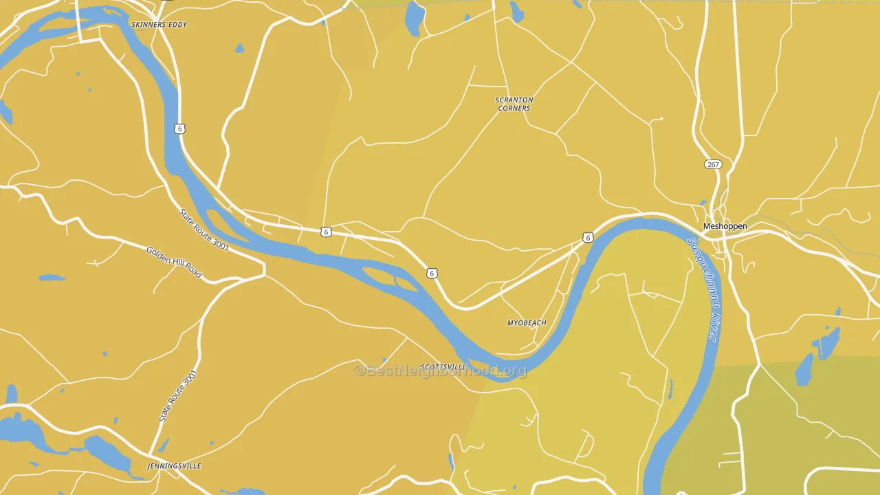 Map of the best neighborhoods in the Myobeach area, with better matches in green and worse matches in red