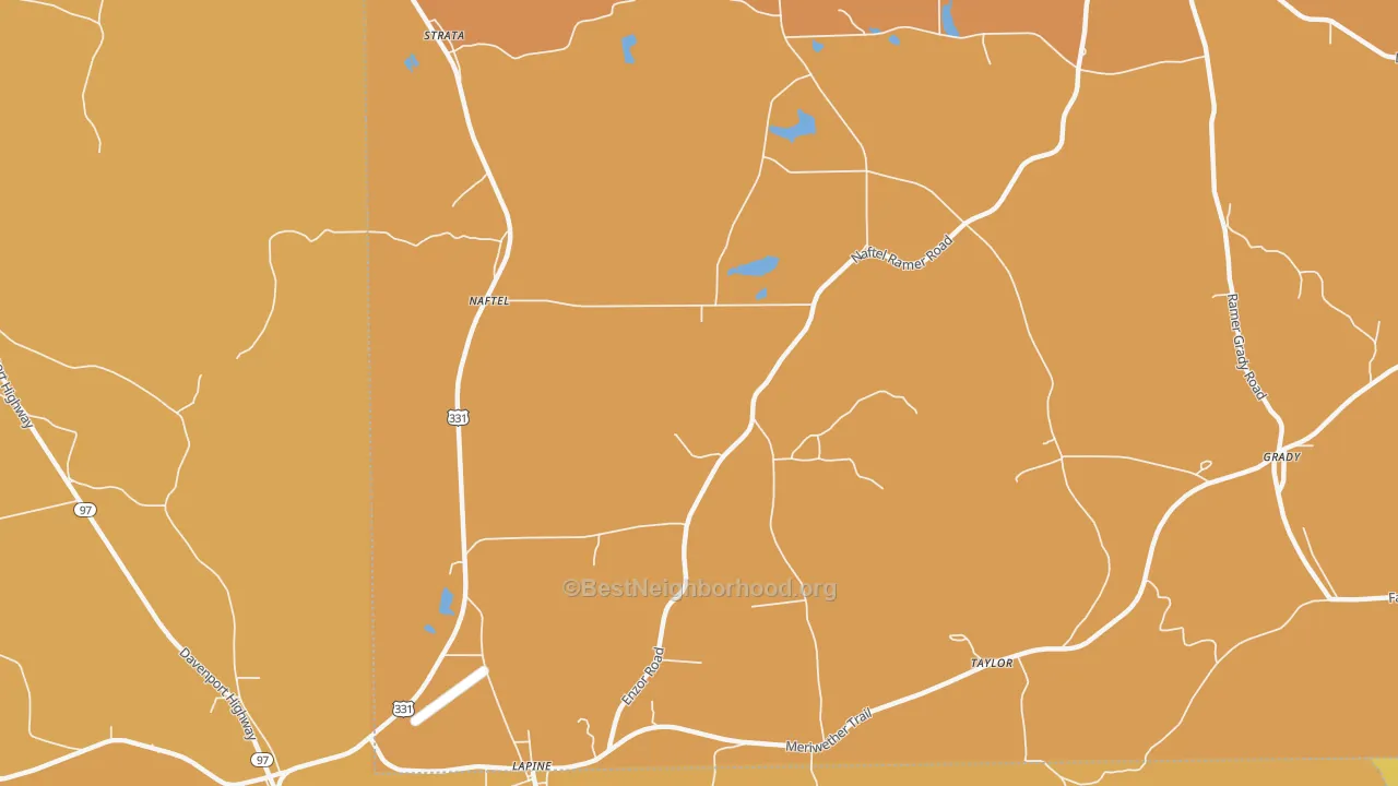 Map of the best neighborhoods in the Naftel area, with better matches in green and worse matches in red