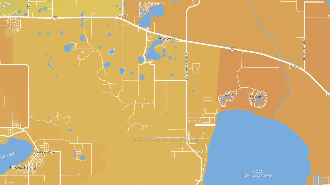 Map of the best neighborhoods in the Nalcrest area, with better matches in green and worse matches in red