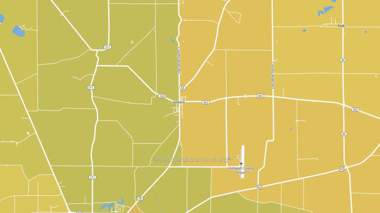 Map of the best neighborhoods in the Nankin area, with better matches in green and worse matches in red