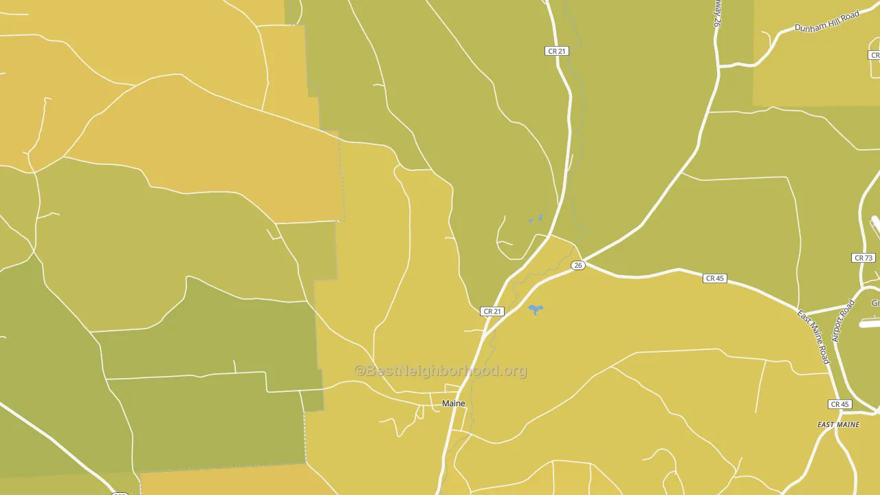 Map of the best neighborhoods in the Nanticoke area, with better matches in green and worse matches in red