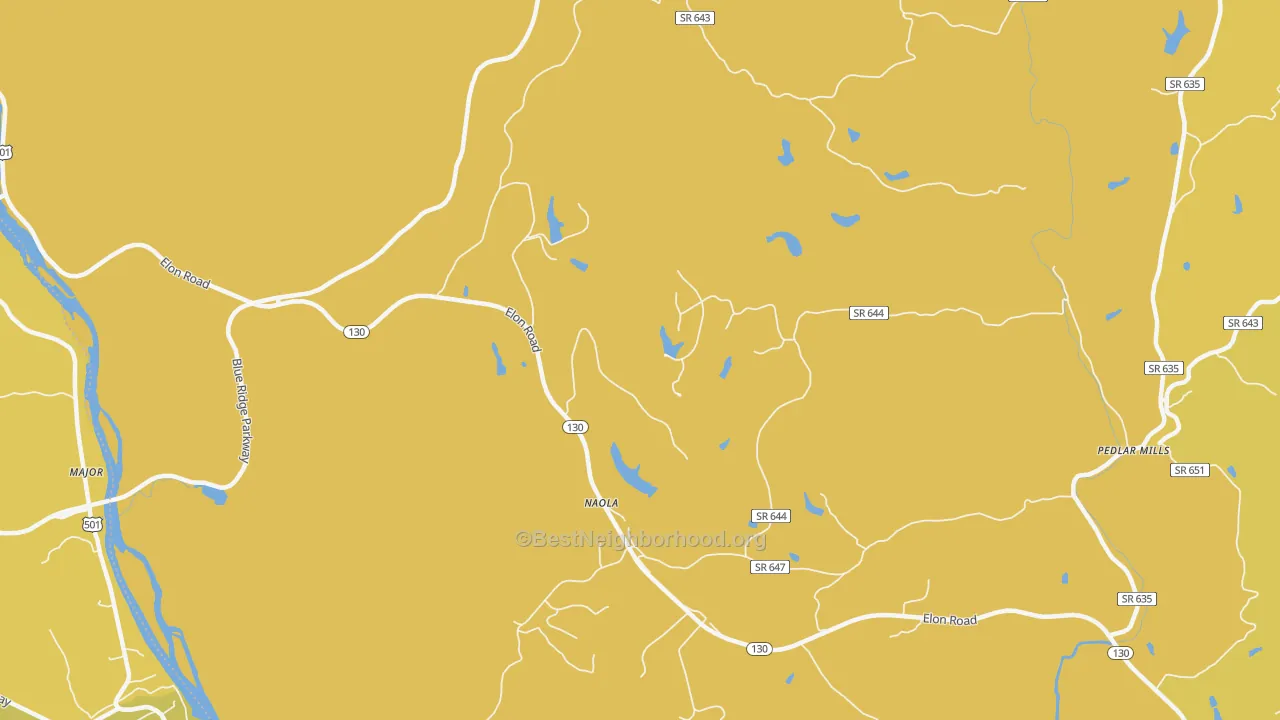 Map of the best neighborhoods in the Naola area, with better matches in green and worse matches in red