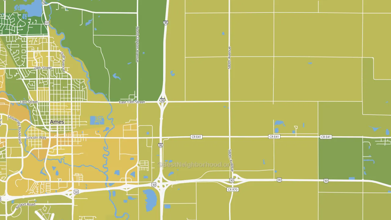 Map of the best neighborhoods in the Napier area, with better matches in green and worse matches in red