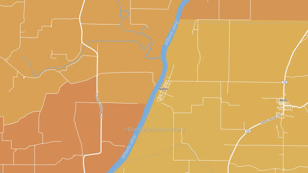 Map of the best neighborhoods in the Naples area, with better matches in green and worse matches in red
