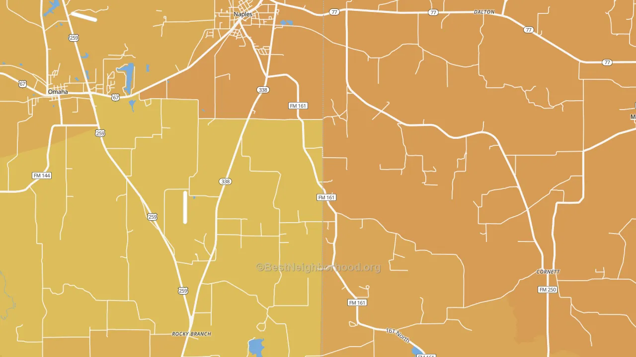 Map of the best neighborhoods in the Naples area, with better matches in green and worse matches in red