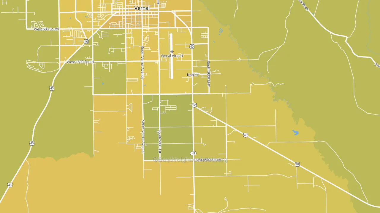 Map of the best neighborhoods in the Naples area, with better matches in green and worse matches in red