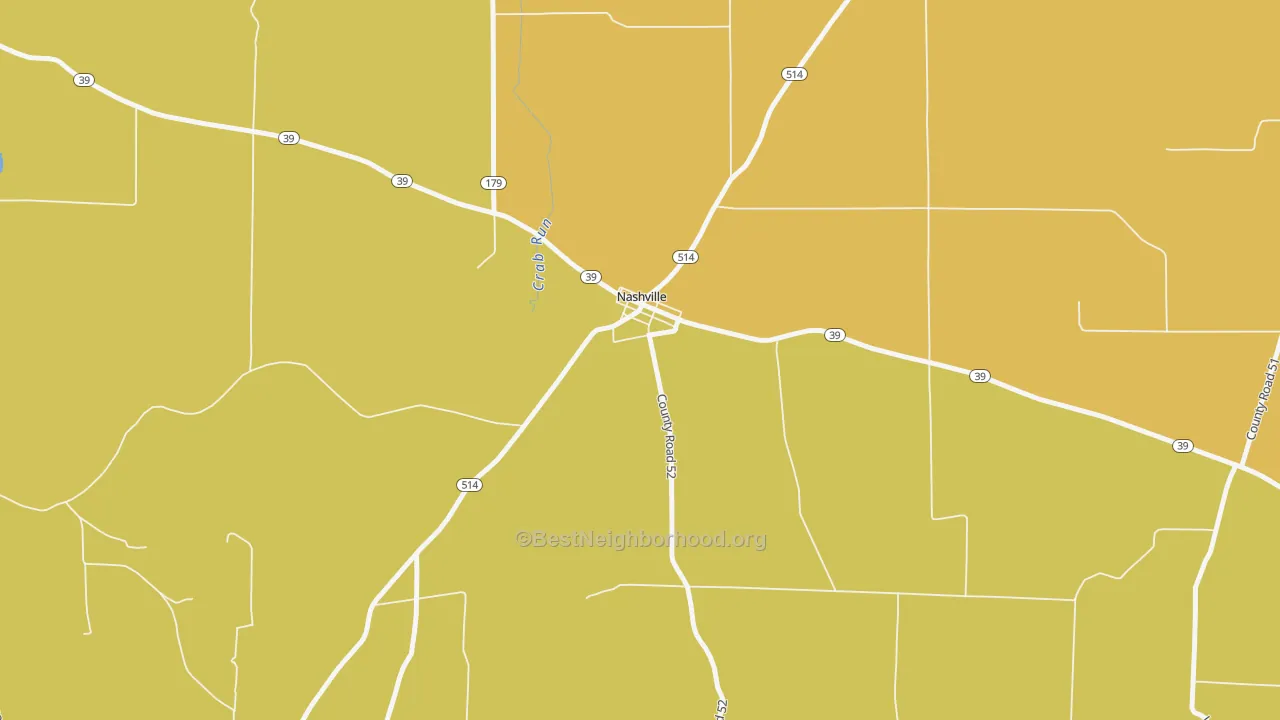 Map of the best neighborhoods in the Nashville area, with better matches in green and worse matches in red