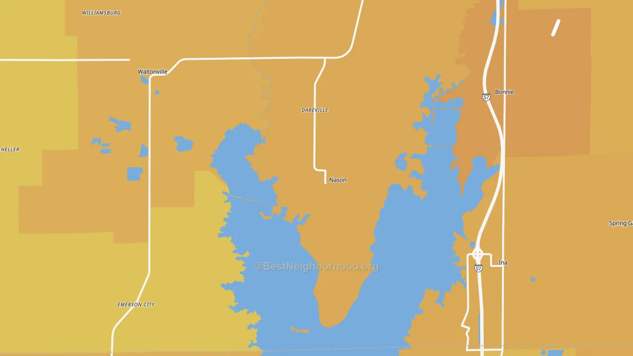 Map of the best neighborhoods in the Nason area, with better matches in green and worse matches in red