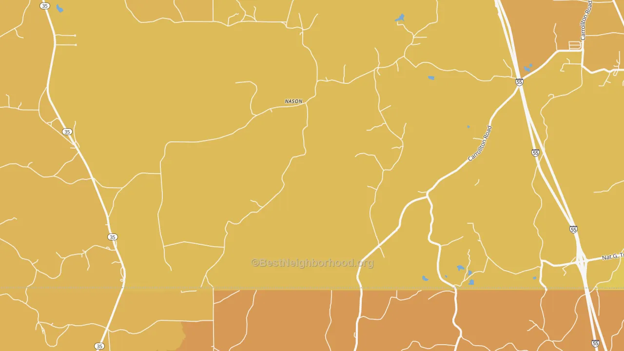 Map of the best neighborhoods in the Nason area, with better matches in green and worse matches in red