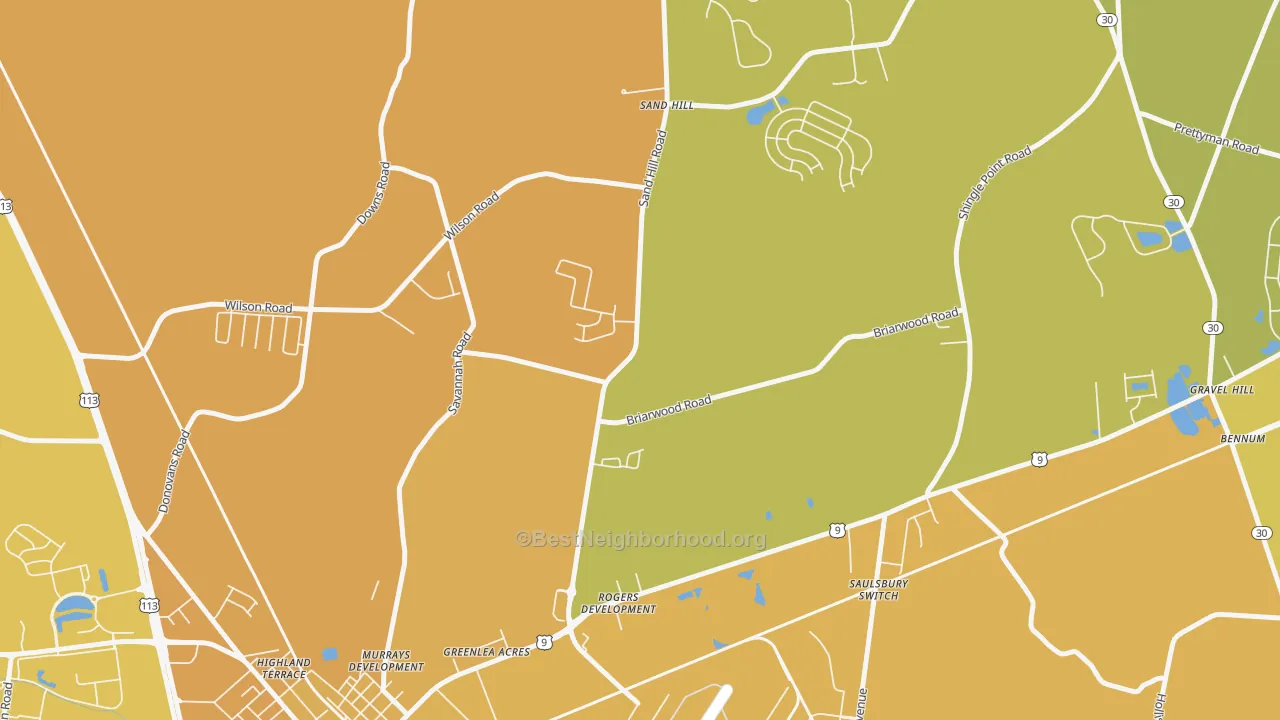 Map of the best neighborhoods in the Nassau area, with better matches in green and worse matches in red