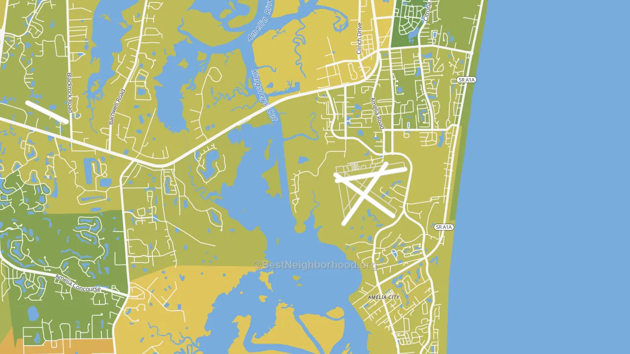 Map of the best neighborhoods in the Nassau Village area, with better matches in green and worse matches in red