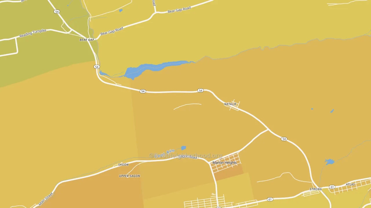Map of the best neighborhoods in the Natalie area, with better matches in green and worse matches in red