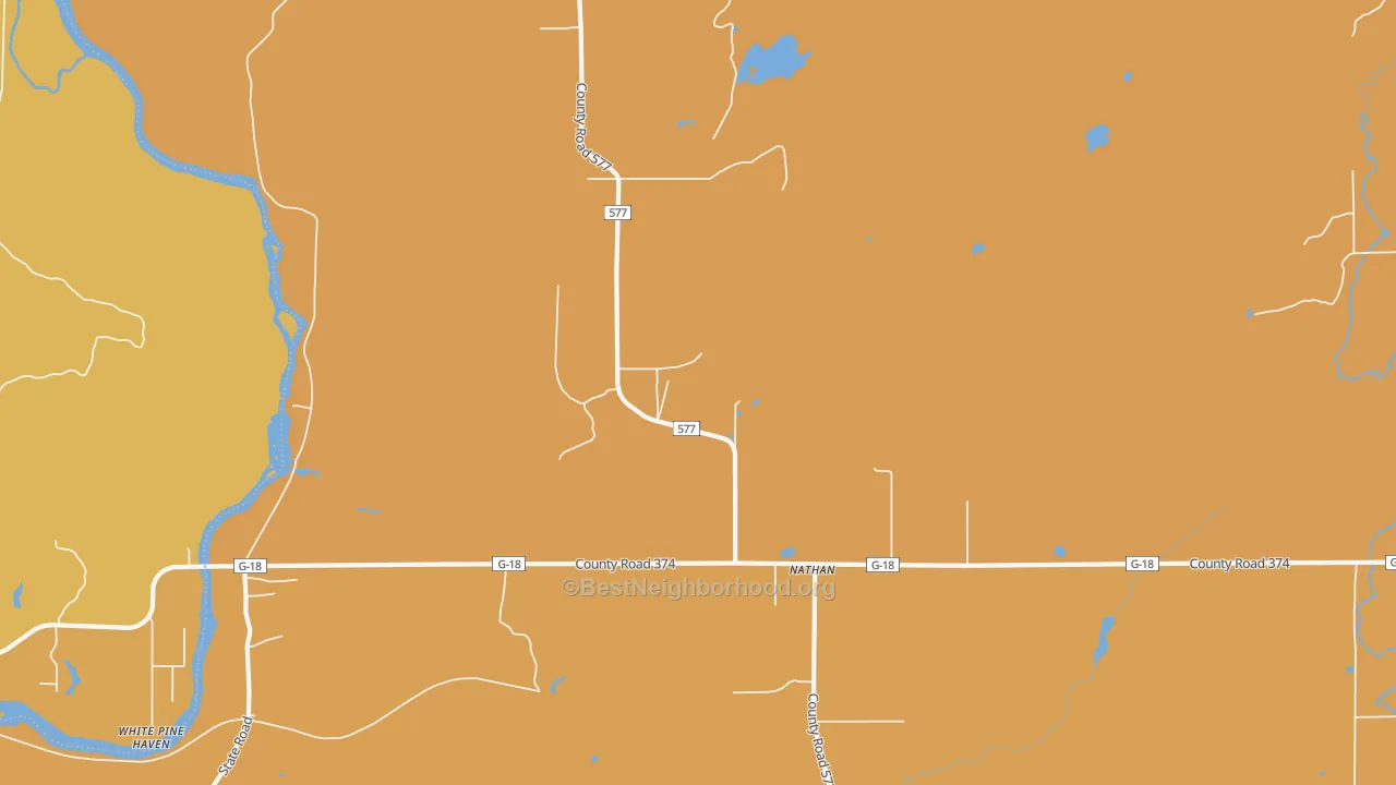 Map of the best neighborhoods in the Nathan area, with better matches in green and worse matches in red