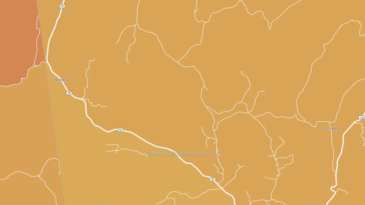 Map of the best neighborhoods in the Natural Dam area, with better matches in green and worse matches in red