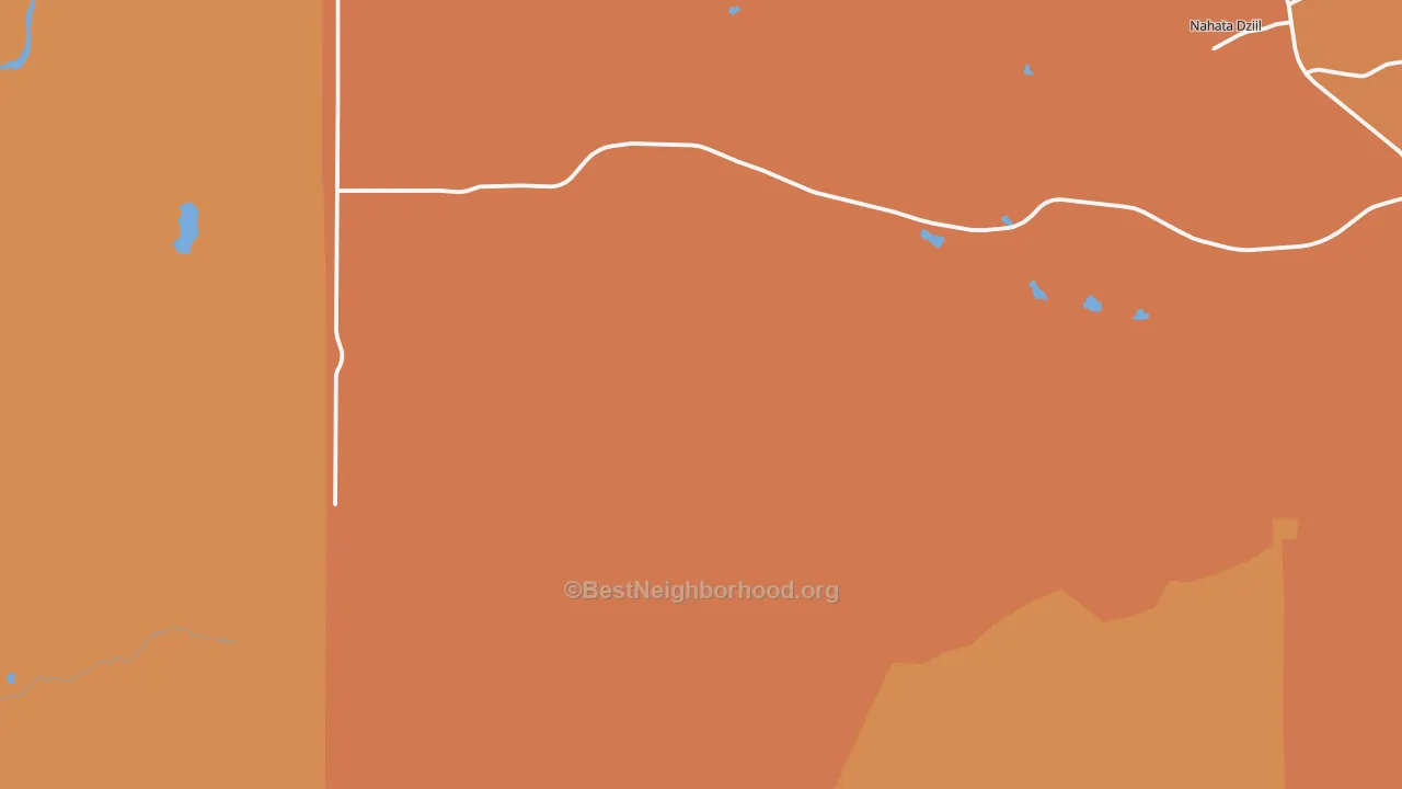 Map of the best neighborhoods in the Navajo area, with better matches in green and worse matches in red