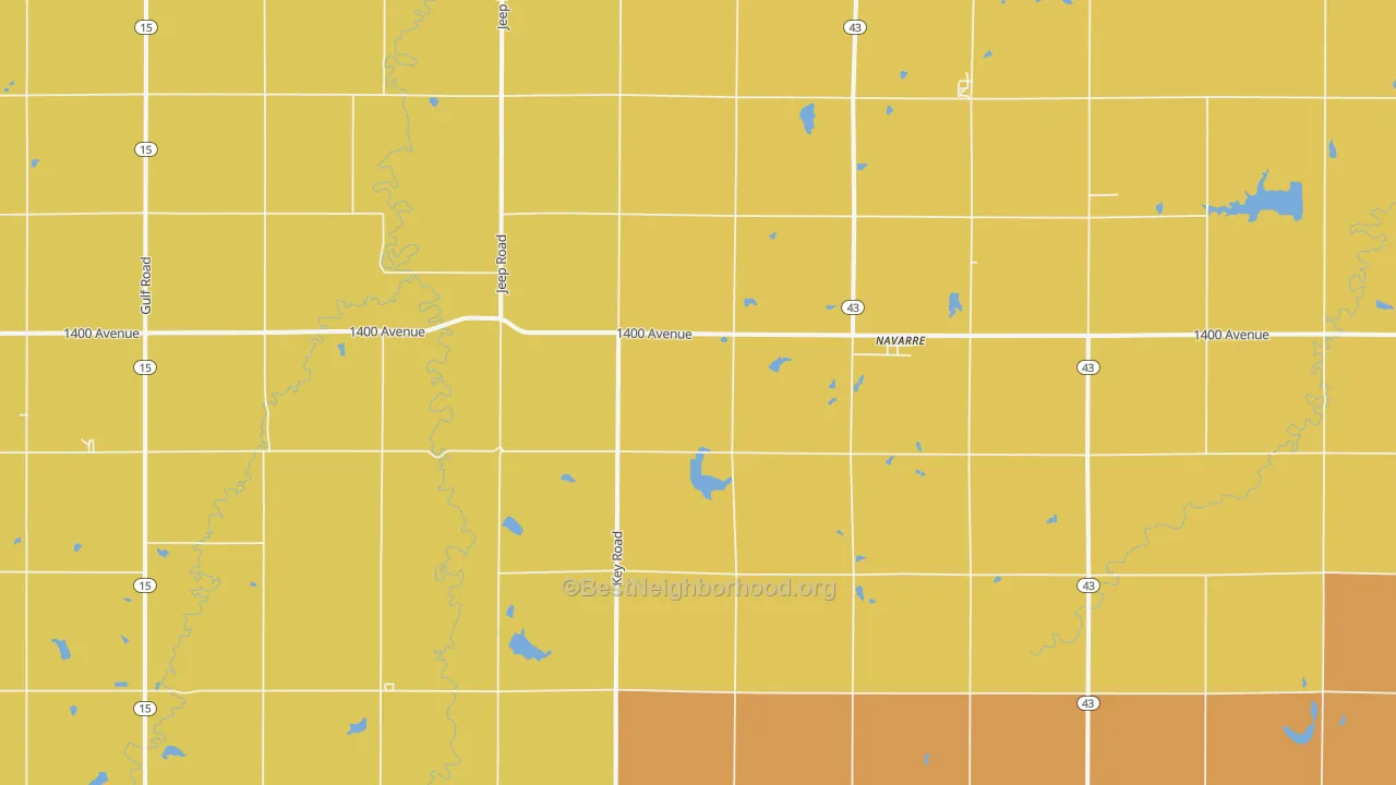 Map of the best neighborhoods in the Navarre area, with better matches in green and worse matches in red