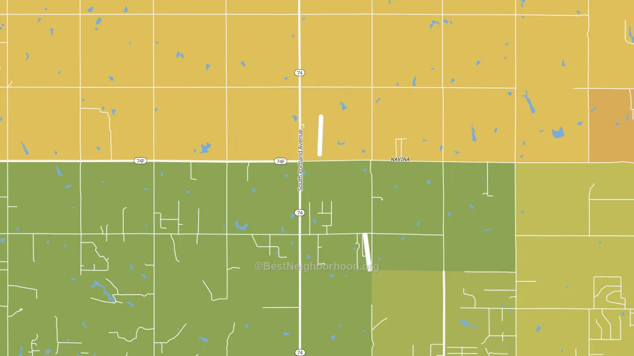 Map of the best neighborhoods in the Navina area, with better matches in green and worse matches in red