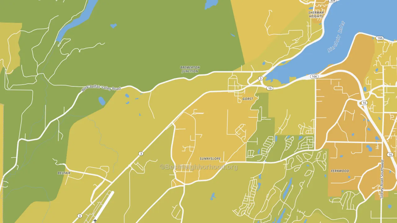 Map of the best neighborhoods in the Navy Yard City area, with better matches in green and worse matches in red
