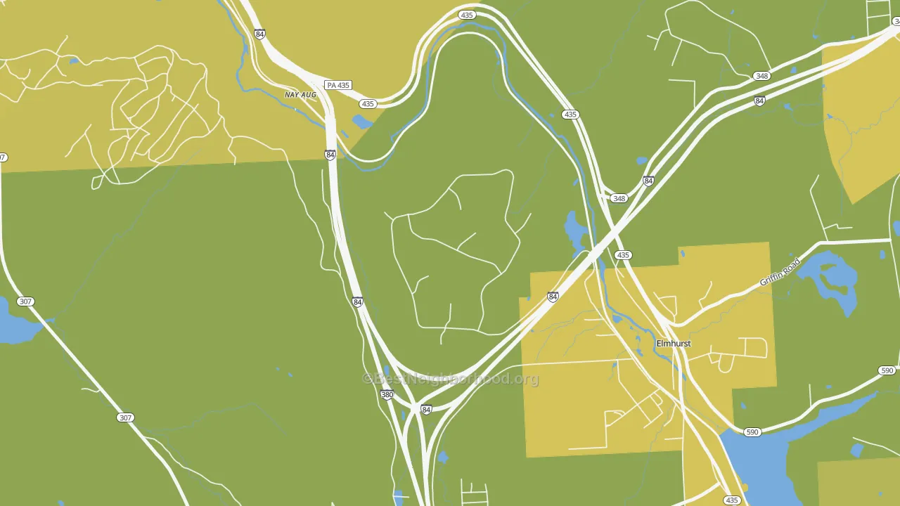 Map of the best neighborhoods in the Nay Aug area, with better matches in green and worse matches in red