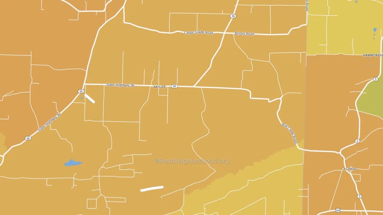 Map of the best neighborhoods in the Naylor area, with better matches in green and worse matches in red
