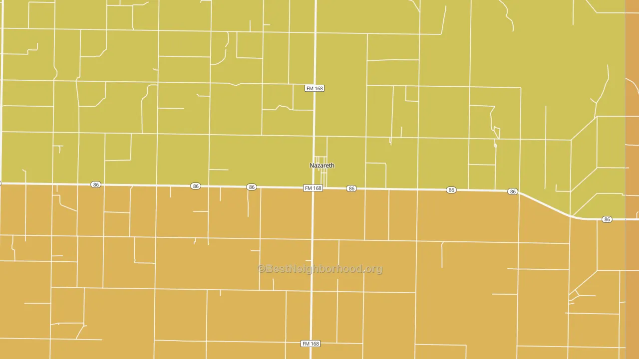 Map of the best neighborhoods in the Nazareth area, with better matches in green and worse matches in red
