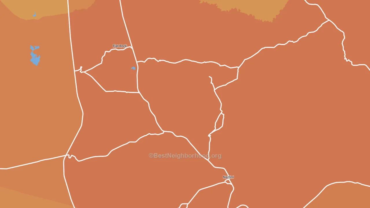 Map of the best neighborhoods in the Nazlini area, with better matches in green and worse matches in red