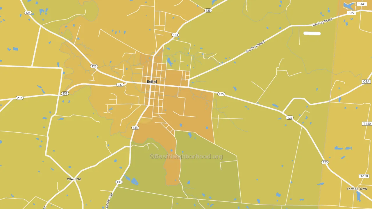 Map of the best neighborhoods in the Neals Corner area, with better matches in green and worse matches in red