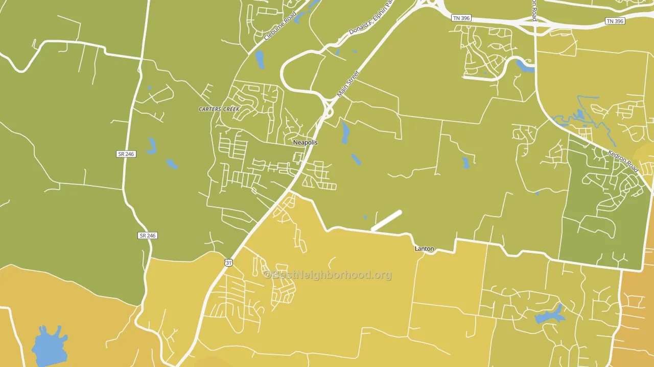 Map of the best neighborhoods in the Neapolis area, with better matches in green and worse matches in red