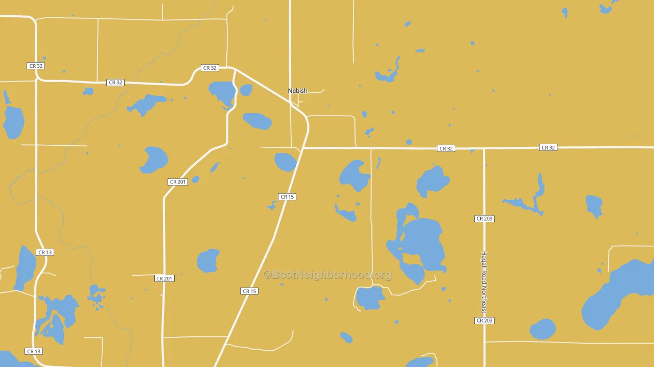 Map of the best neighborhoods in the Nebish area, with better matches in green and worse matches in red