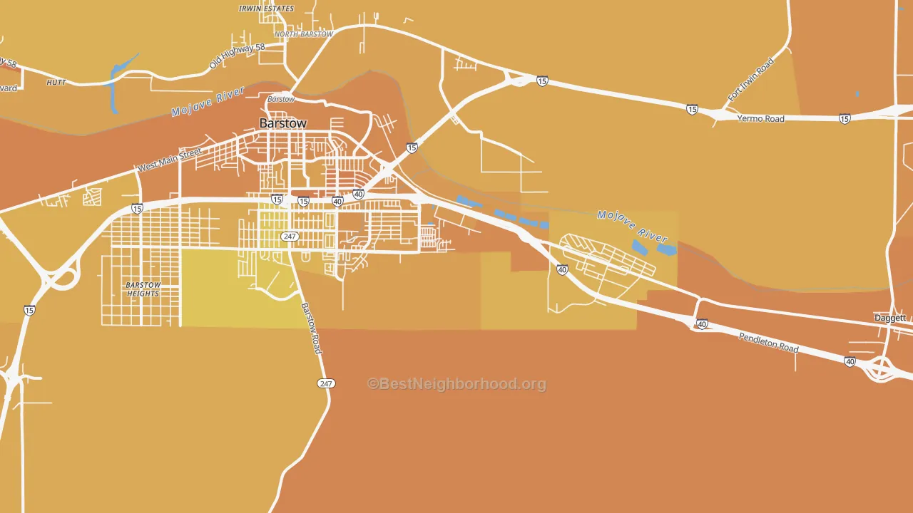Map of the best neighborhoods in the Nebo Center area, with better matches in green and worse matches in red