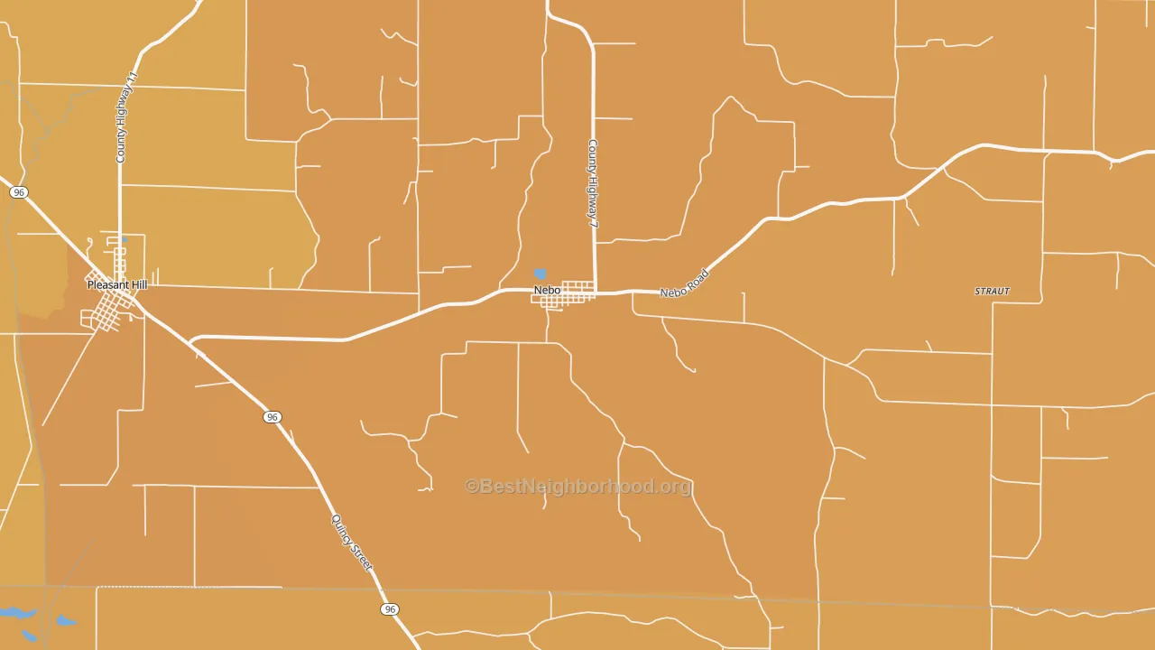 Map of the best neighborhoods in the Nebo area, with better matches in green and worse matches in red