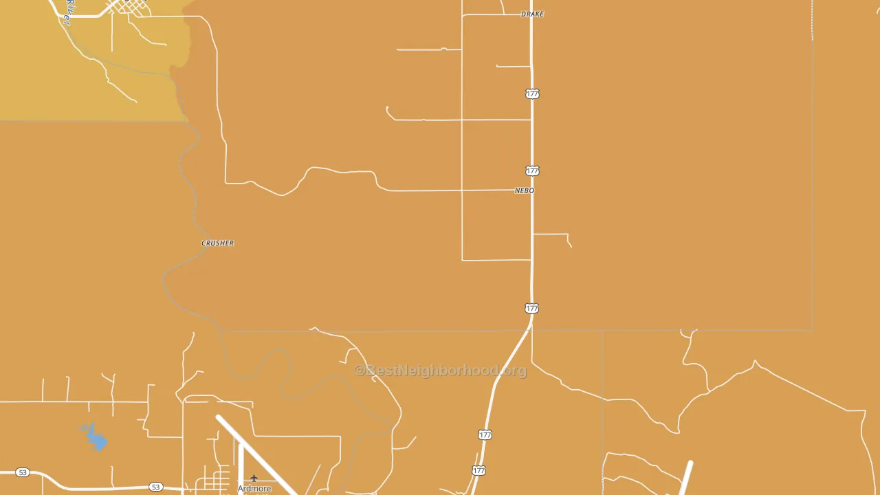 Map of the best neighborhoods in the Nebo area, with better matches in green and worse matches in red