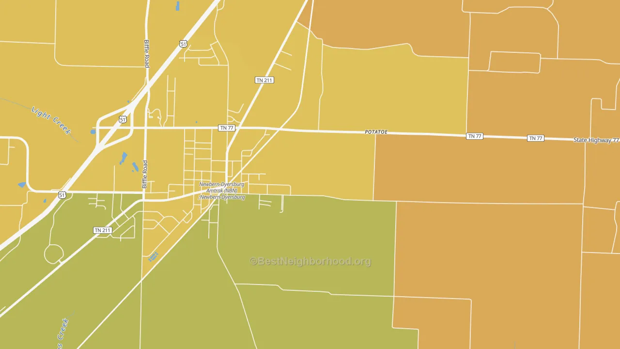 Map of the best neighborhoods in the Neboville area, with better matches in green and worse matches in red