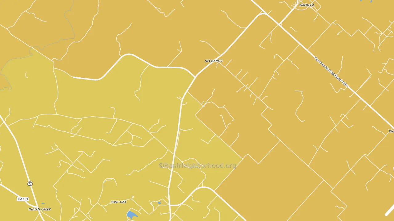 Map of the best neighborhoods in the Nechanitz area, with better matches in green and worse matches in red