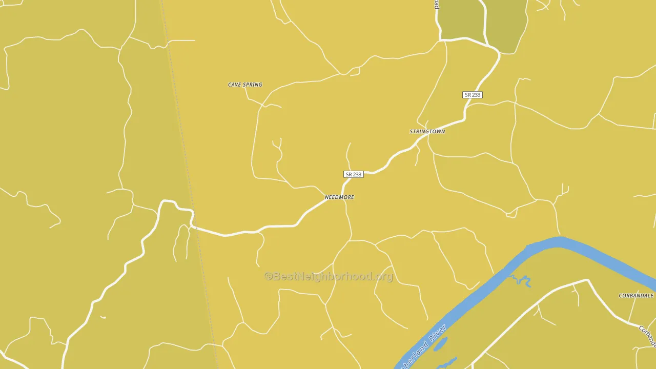 Map of the best neighborhoods in the Needmore area, with better matches in green and worse matches in red