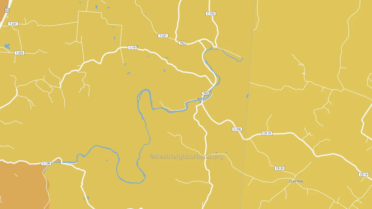 Map of the best neighborhoods in the Neel area, with better matches in green and worse matches in red