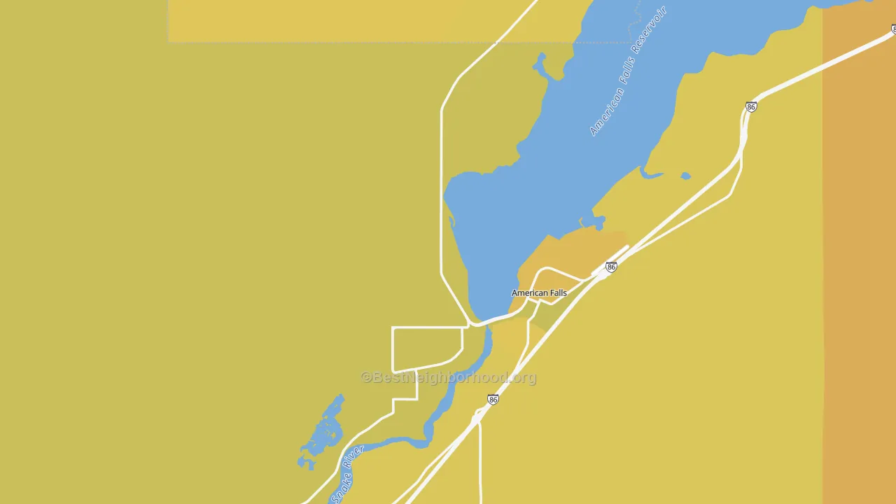 Map of the best neighborhoods in the Neeley area, with better matches in green and worse matches in red
