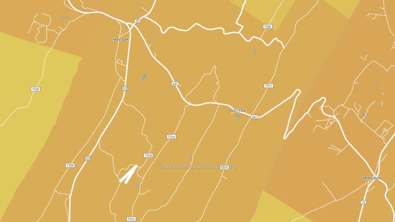 Map of the best neighborhoods in the Neelyton area, with better matches in green and worse matches in red