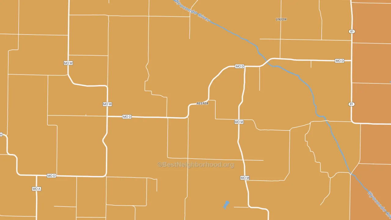 Map of the best neighborhoods in the Neeper area, with better matches in green and worse matches in red