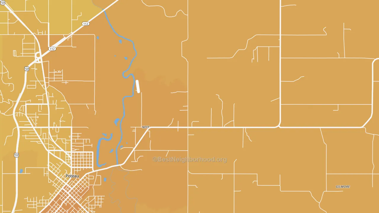 Map of the best neighborhoods in the Neff area, with better matches in green and worse matches in red