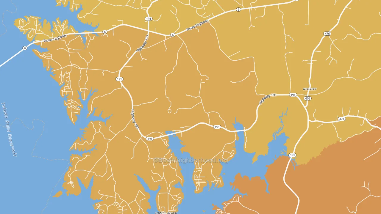 Map of the best neighborhoods in the Negreet area, with better matches in green and worse matches in red