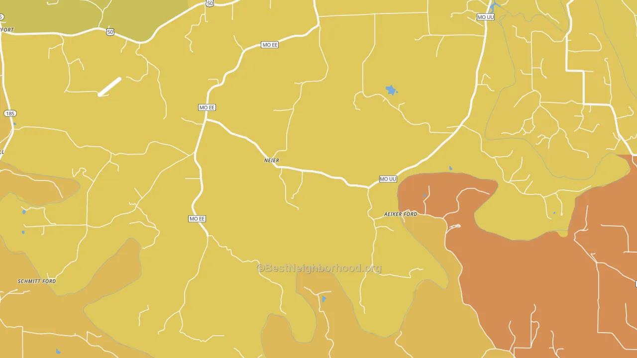 Map of the best neighborhoods in the Neier area, with better matches in green and worse matches in red