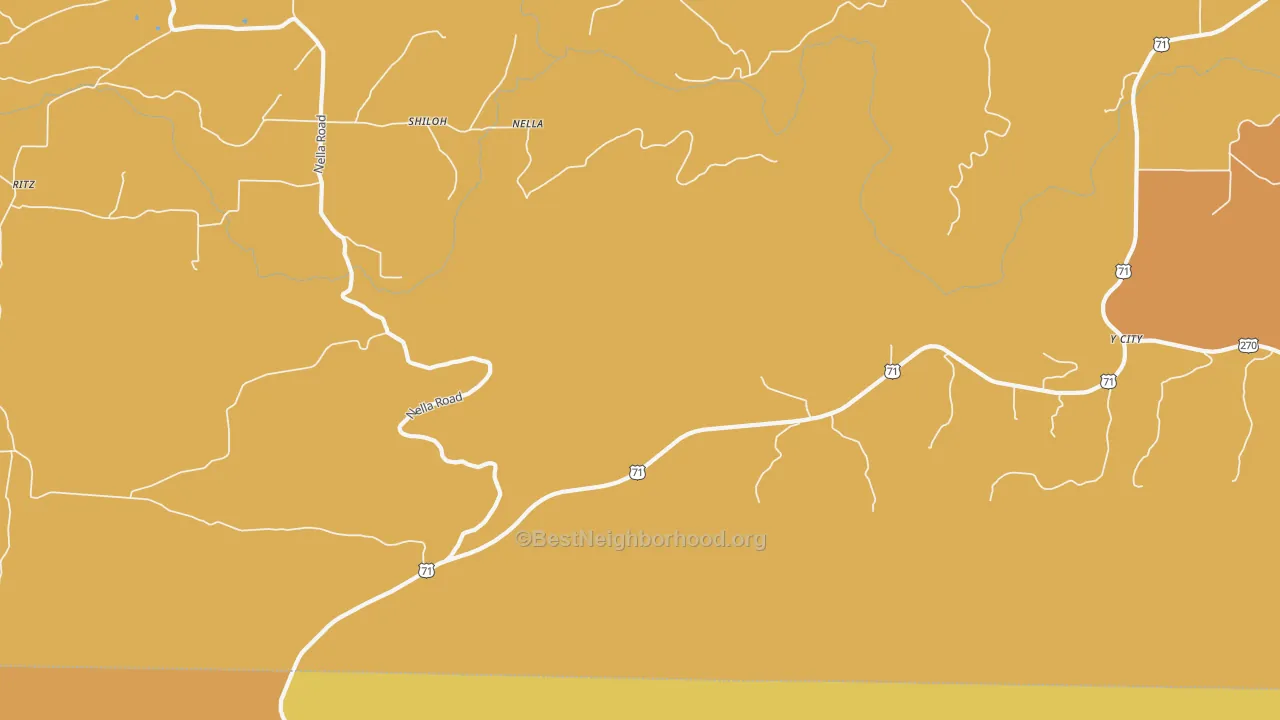 Map of the best neighborhoods in the Nella area, with better matches in green and worse matches in red