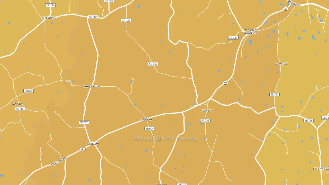 Map of the best neighborhoods in the Nelson area, with better matches in green and worse matches in red